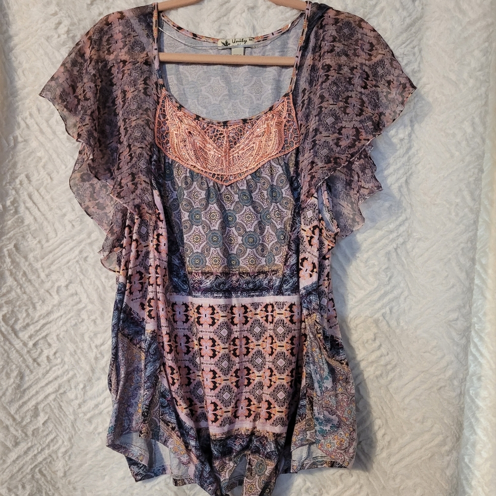 Bohemian Sheer Patterned Blouse